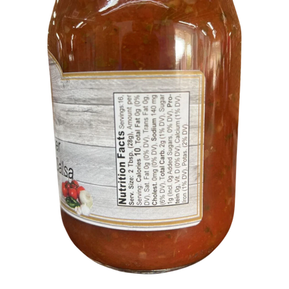 Broke Man's Pantry Ghost Pepper Fine Chopped Salsa jar showing nutrition facts label and red tomato-based texture.