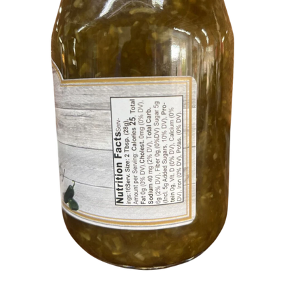 Broke Man's Pantry Jalapeño Cajun Candy jar showing nutrition facts label with green relish texture inside.